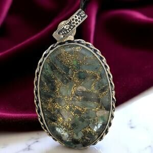 Emerald Mosaic Pendant in Sterling Silver – Handmade Green Stone Necklace